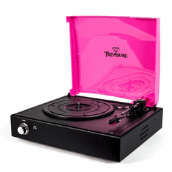 Vitrola Toca Discos Treasure - Pink / Black com software de gravação para MP3