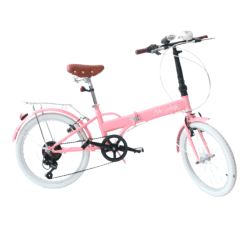 Bicicleta Dobrável Fenix Rosa com Farol e Campainha - Kit Marcha Shimano - 6 Velocidades