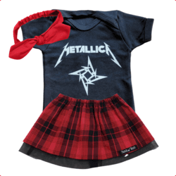 Body Bebê Metallica Meninas + saia + laço Mesversário