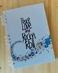 Caderno capa dura formato A5 personalizado Peace Love and Rock n´Roll - 80 folhas