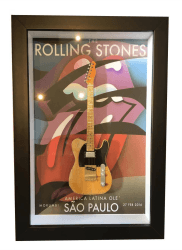 Miniatura Instrumento Musical Guitarra The Rolling Stones com quadro