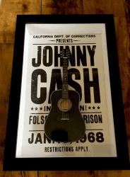 Miniatura Instrumento Musical Violão Johnny Cash com quadro