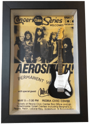 Miniatura Instrumento Musical Guitarra Aerosmith Steven Tyler com quadro