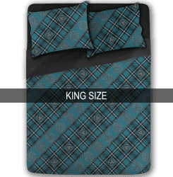 Jogo de Lençol de Caveira Xadrez Celta Azul King Size