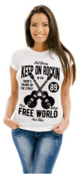 Camiseta Keep On Rockin in a Free World Raglan Branca
