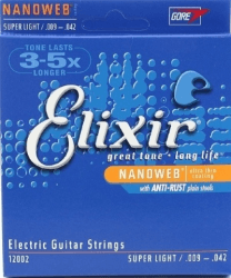 Cordas para Guitarra Encordoamento ELIXIR NANOWEB 009-0.42