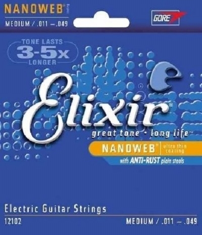 Cordas para Guitarra Encordoamento ELIXIR NANOWEB 0.011-0.049-0